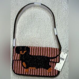 NWT Anthropologie Dachshund Black and Pink Beaded Shoulder Bag 🔥🔥🔥